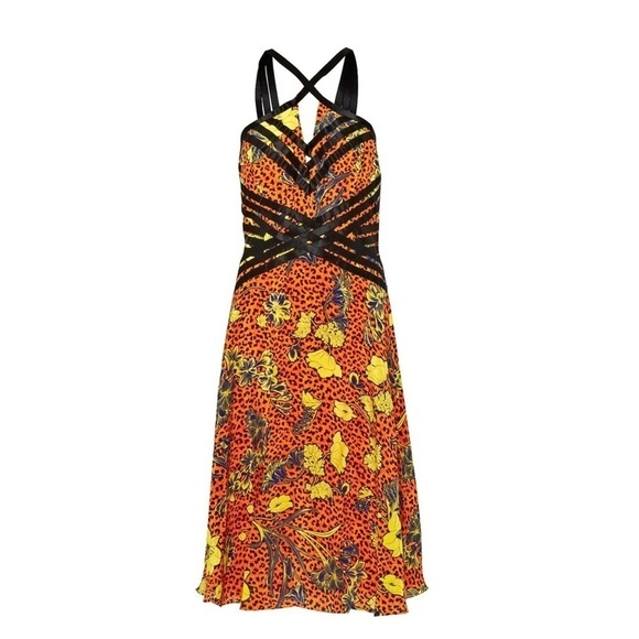 NWT French Connection Orange yellow floral Surf Island Silk Strappy Dress size 2 - Picture 3 of 14